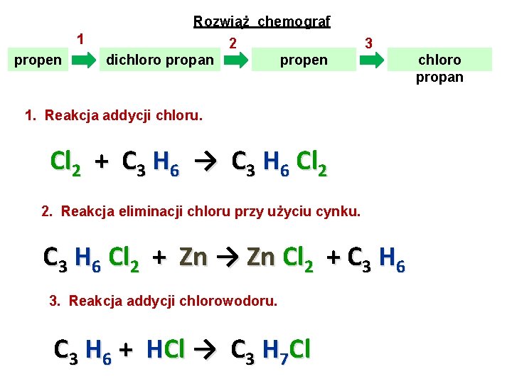 Rozwiąż chemograf 1 propen 2 dichloro propan 3 propen 1. Reakcja addycji chloru. Cl Rozwiąż chemograf 1 propen 2 dichloro propan 3 propen 1. Reakcja addycji chloru. Cl