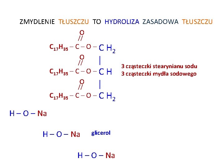 ZMYDLENIE TŁUSZCZU TO HYDROLIZA ZASADOWA TŁUSZCZU o // C 17 H 35 – C ZMYDLENIE TŁUSZCZU TO HYDROLIZA ZASADOWA TŁUSZCZU o // C 17 H 35 – C