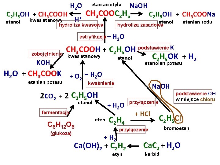 C 2 H 5 OH + CH 3 COOH etanol H 2 O etanian C 2 H 5 OH + CH 3 COOH etanol H 2 O etanian