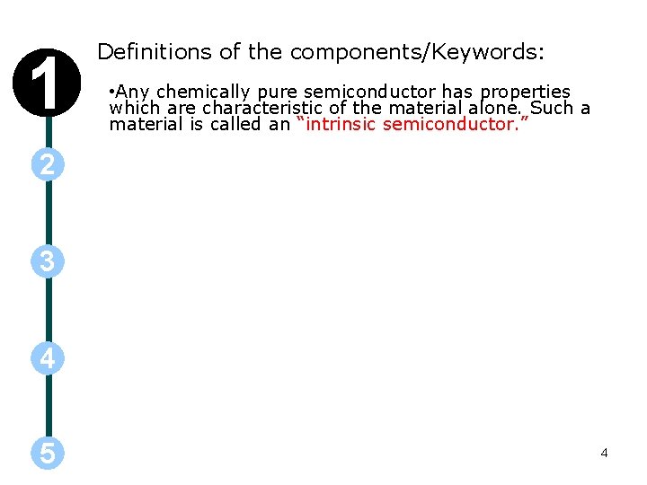 1 Definitions of the components/Keywords: • Any chemically pure semiconductor has properties which are