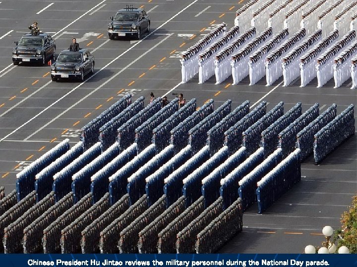 Chinese President Hu Jintao reviews the military personnel during the National Day parade. 