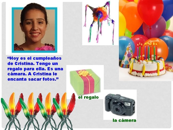 “Hoy es el cumpleaños de Cristina. Tengo un regalo para ella. Es una cámara.