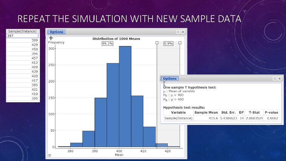 REPEAT THE SIMULATION WITH NEW SAMPLE DATA 