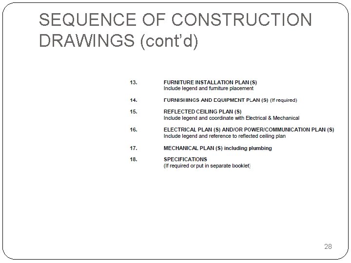 SEQUENCE OF CONSTRUCTION DRAWINGS (cont’d) 28 