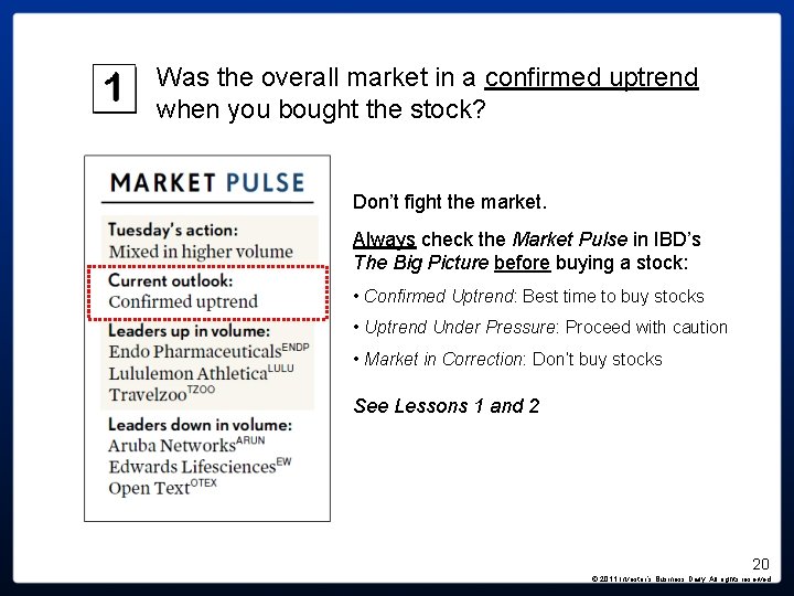 Was the overall market in a confirmed uptrend when you bought the stock? Don’t Was the overall market in a confirmed uptrend when you bought the stock? Don’t
