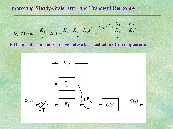 Improving Steady-State Error and Transient Response PID controller or using passive network it’s called