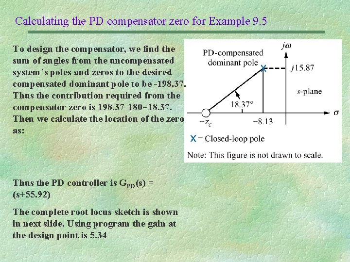 Calculating the PD compensator zero for Example 9. 5 To design the compensator, we