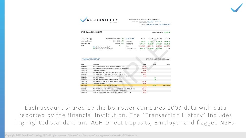 Each account shared by the borrower compares 1003 data with data reported by the