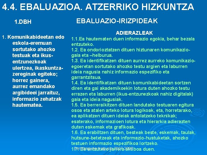 4. 4. EBALUAZIOA. ATZERRIKO HIZKUNTZA 1. DBH 1. Komunikabideetan edo eskola-eremuan sortutako ahozko testuak