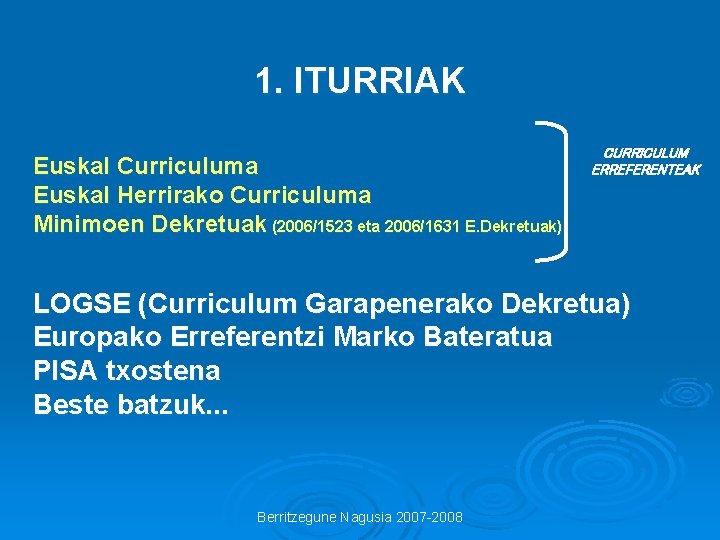 1. ITURRIAK Euskal Curriculuma Euskal Herrirako Curriculuma Minimoen Dekretuak (2006/1523 eta 2006/1631 E. Dekretuak)