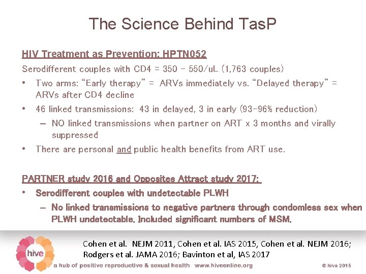 The Science Behind Tas. P HIV Treatment as Prevention: HPTN 052 Serodifferent couples with