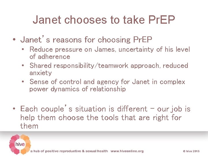 Janet chooses to take Pr. EP • Janet’s reasons for choosing Pr. EP •