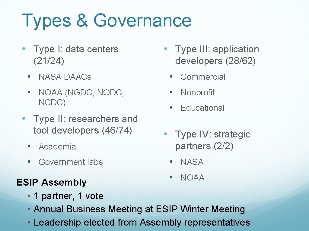 Types & Governance • Type I: data centers (21/24) • Type III: application developers