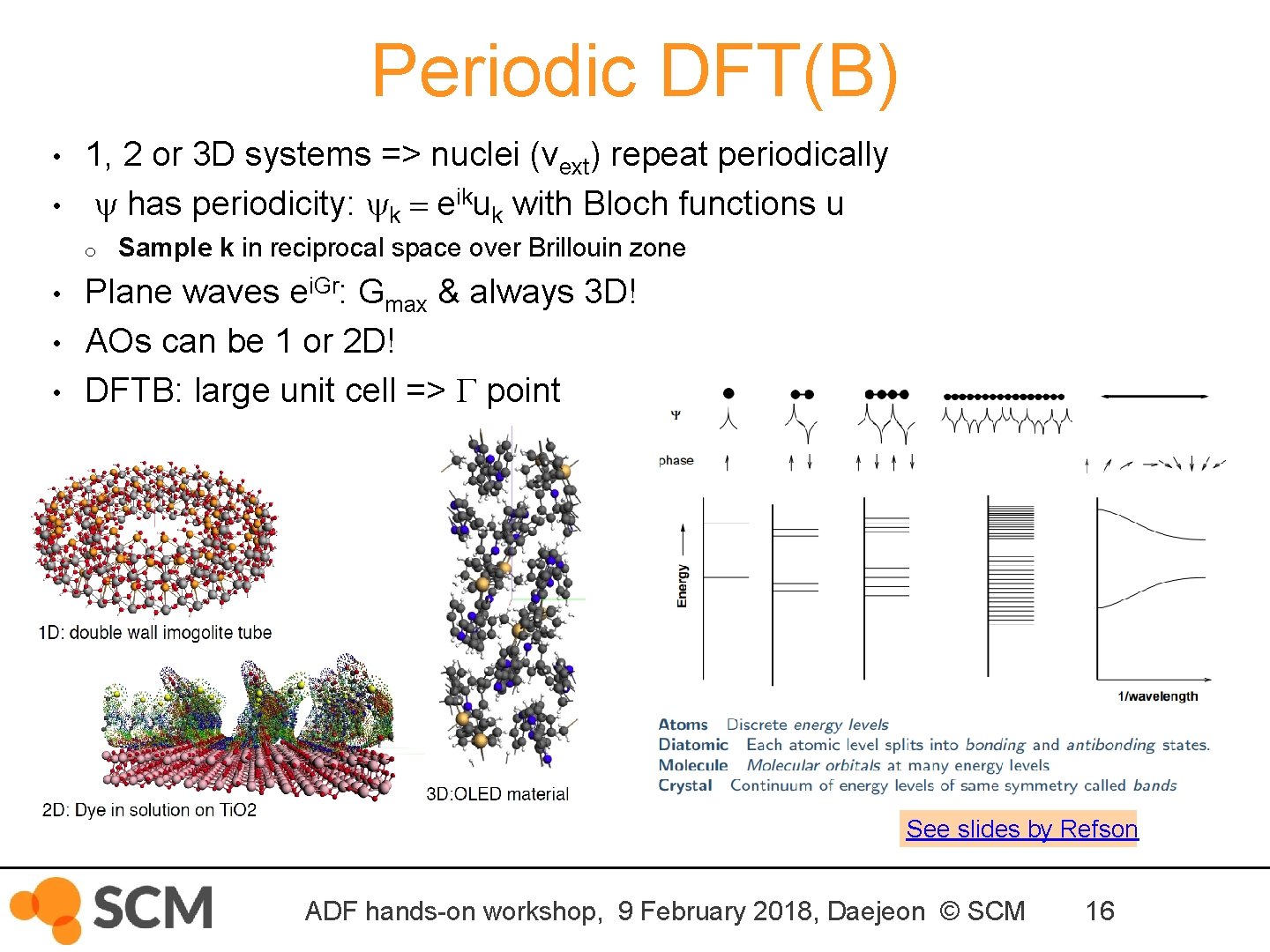 Periodic DFT(B) • • 1, 2 or 3 D systems => nuclei (vext) repeat