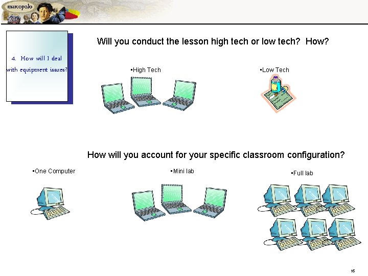 Will you conduct the lesson high tech or low tech? How? 4. How will