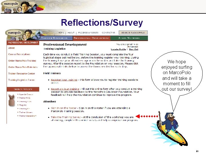 Reflections/Survey We hope enjoyed surfing on Marco. Polo and will take a moment to