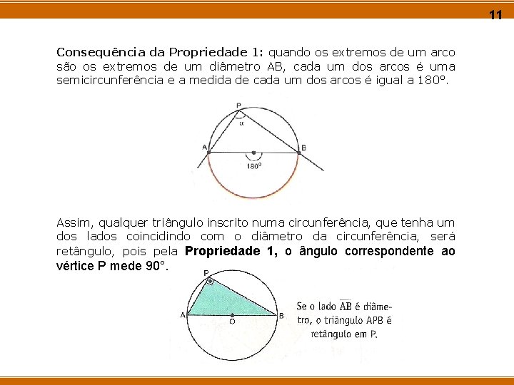 11 Consequência da Propriedade 1: quando os extremos de um arco são os extremos 11 Consequência da Propriedade 1: quando os extremos de um arco são os extremos
