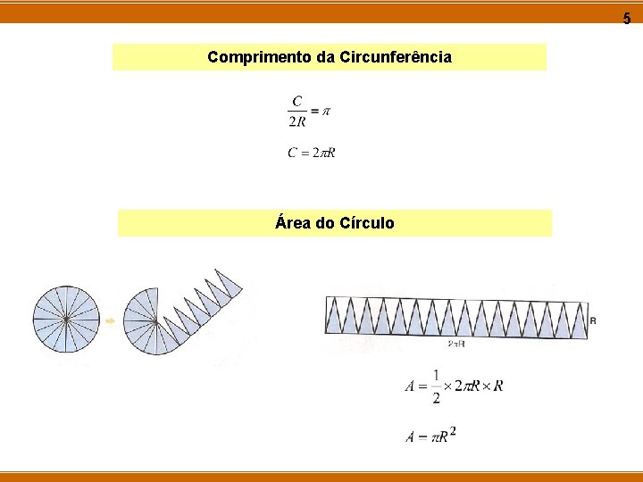 5 Comprimento da Circunferência Área do Círculo 5 Comprimento da Circunferência Área do Círculo
