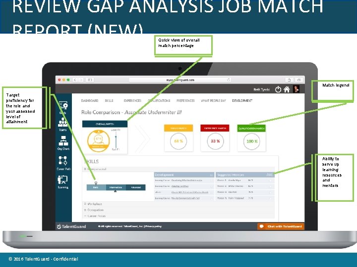 REVIEW GAP ANALYSIS JOB MATCH REPORT (NEW) Quick view of overall match percentage Match