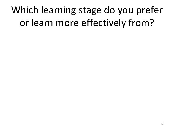 Which learning stage do you prefer or learn more effectively from? 17 