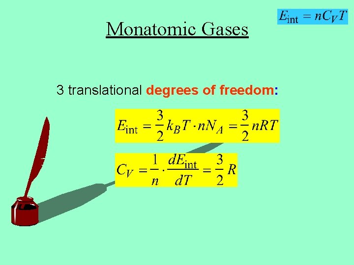 Monatomic Gases 3 translational degrees of freedom: 