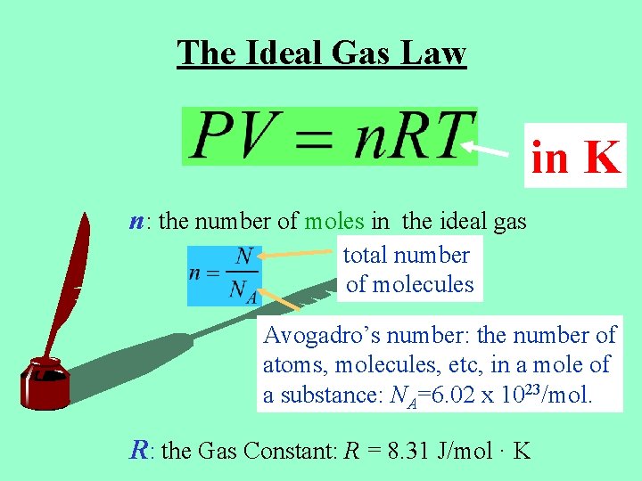 The Ideal Gas Law in K n: the number of moles in the ideal