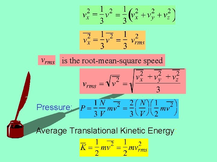 is the root-mean-square speed Pressure: Average Translational Kinetic Energy: 