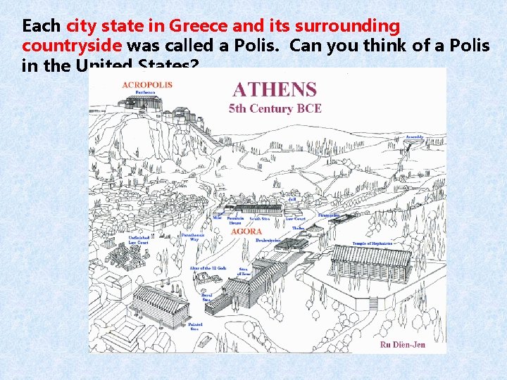 Each city state in Greece and its surrounding countryside was called a Polis. Can