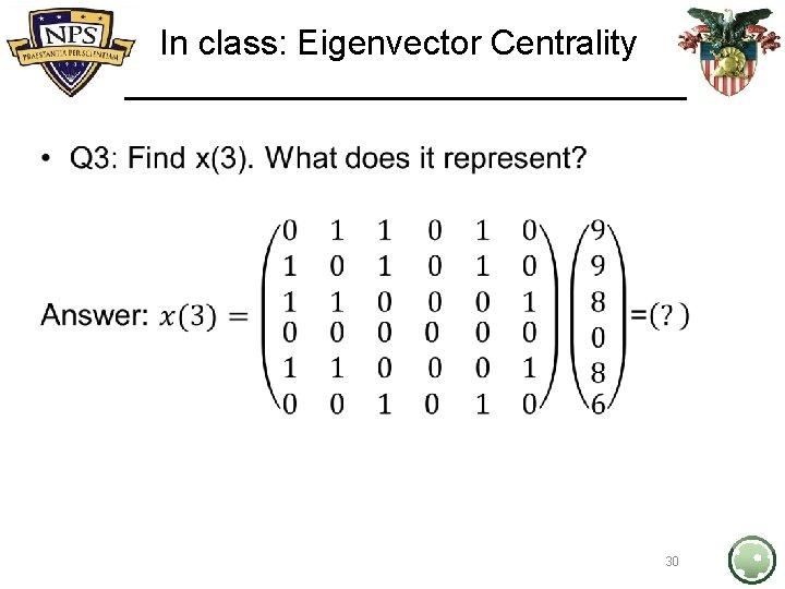 In class: Eigenvector Centrality • 30 