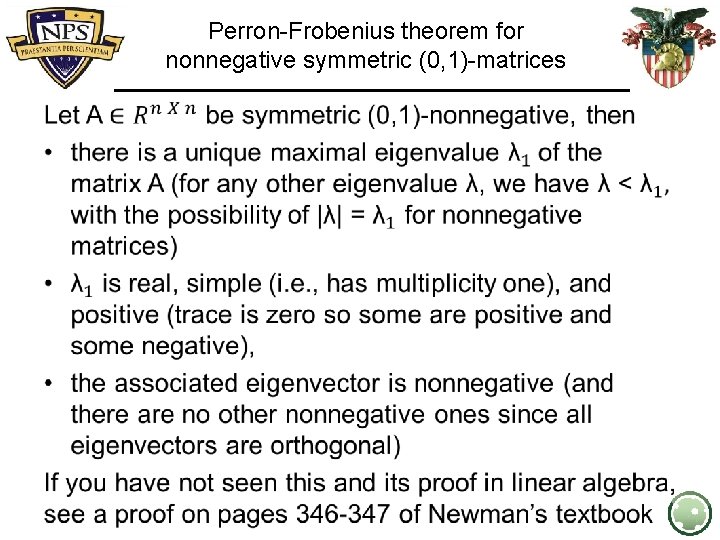 Perron-Frobenius theorem for nonnegative symmetric (0, 1)-matrices • 