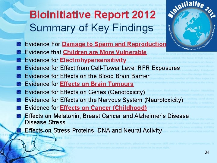 Bioinitiative Report 2012 Summary of Key Findings Evidence For Damage to Sperm and Reproduction