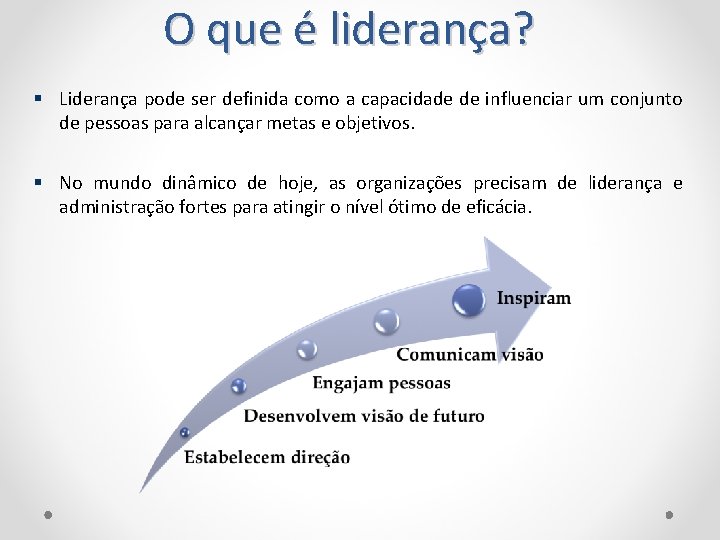 O que é liderança? Liderança pode ser definida como a capacidade de influenciar um