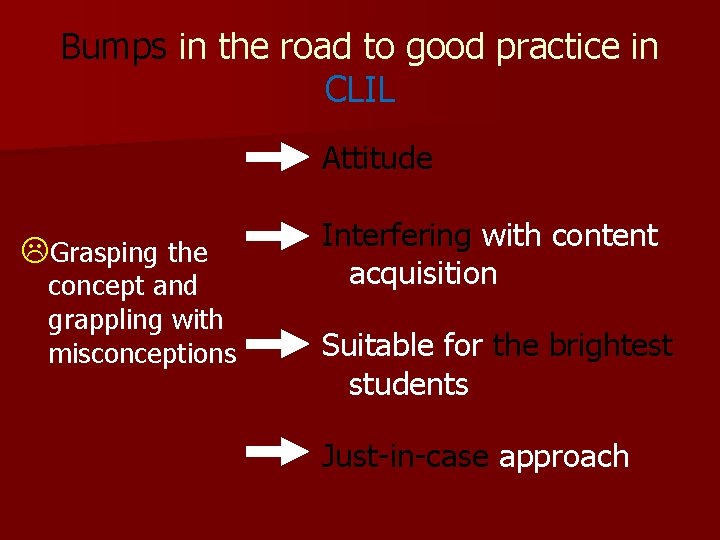 Bumps in the road to good practice in CLIL Attitude LGrasping the concept and Bumps in the road to good practice in CLIL Attitude LGrasping the concept and