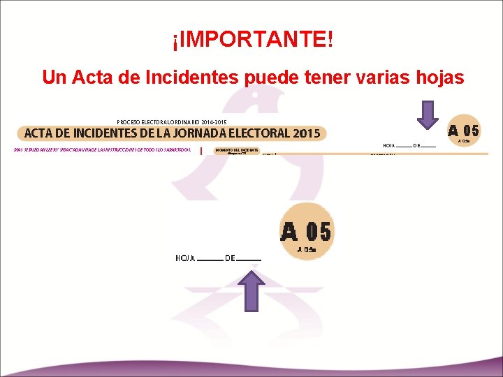 ¡IMPORTANTE! Un Acta de Incidentes puede tener varias hojas 