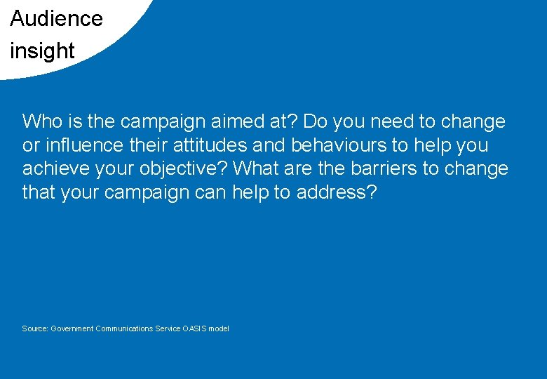 Audience insight Who is the campaign aimed at? Do you need to change or