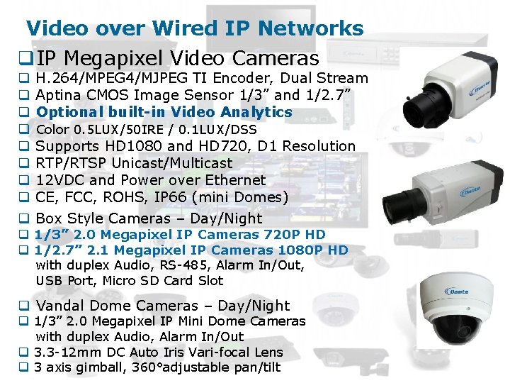 Video over Wired IP Networks q. IP Megapixel Video Cameras q q q q