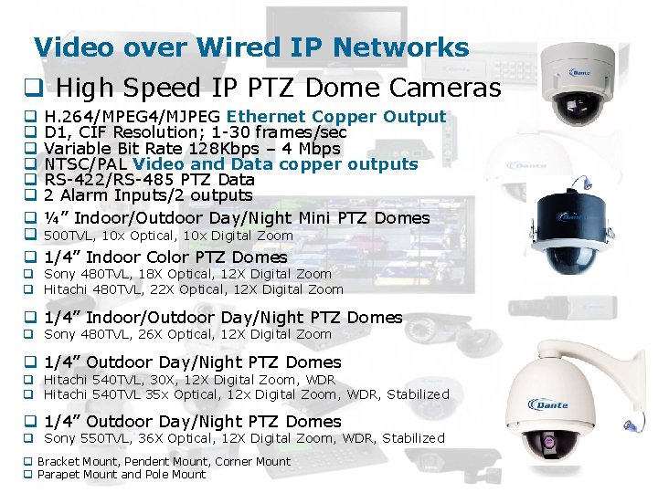 Video over Wired IP Networks q High Speed IP PTZ Dome Cameras q q