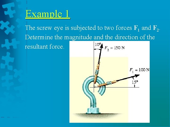 Example 1 The screw eye is subjected to two forces F 1 and F