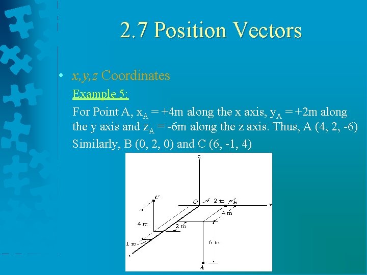 2. 7 Position Vectors • x, y, z Coordinates Example 5: For Point A,