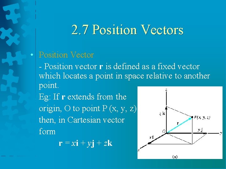 2. 7 Position Vectors • Position Vector - Position vector r is defined as