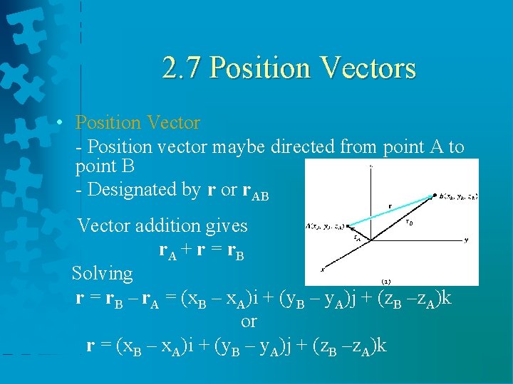 2. 7 Position Vectors • Position Vector - Position vector maybe directed from point