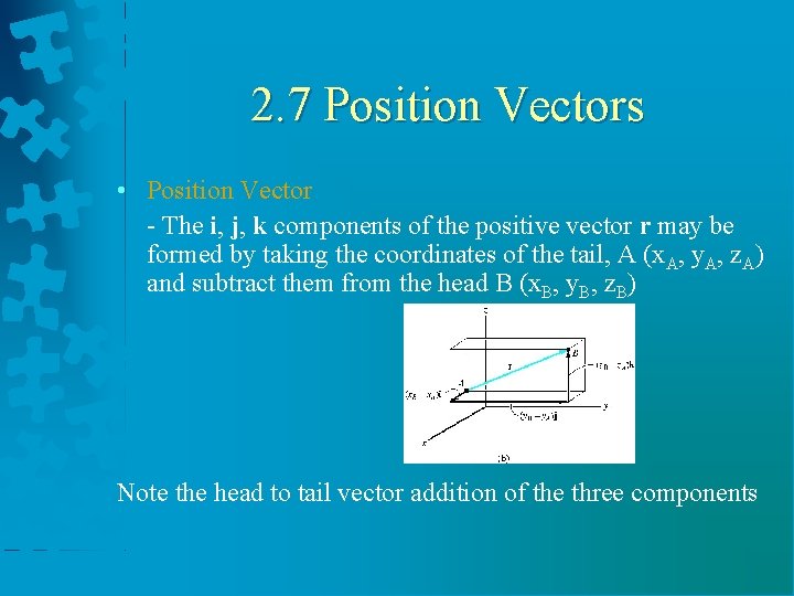 2. 7 Position Vectors • Position Vector - The i, j, k components of