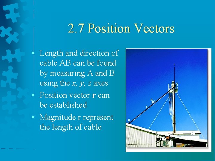 2. 7 Position Vectors • Length and direction of cable AB can be found