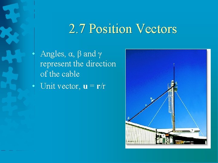 2. 7 Position Vectors • Angles, α, β and γ represent the direction of