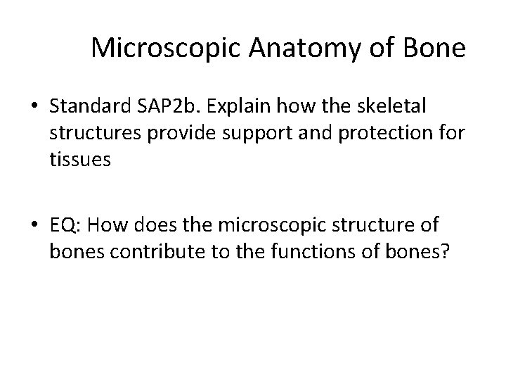 Microscopic Anatomy of Bone • Standard SAP 2 b. Explain how the skeletal structures