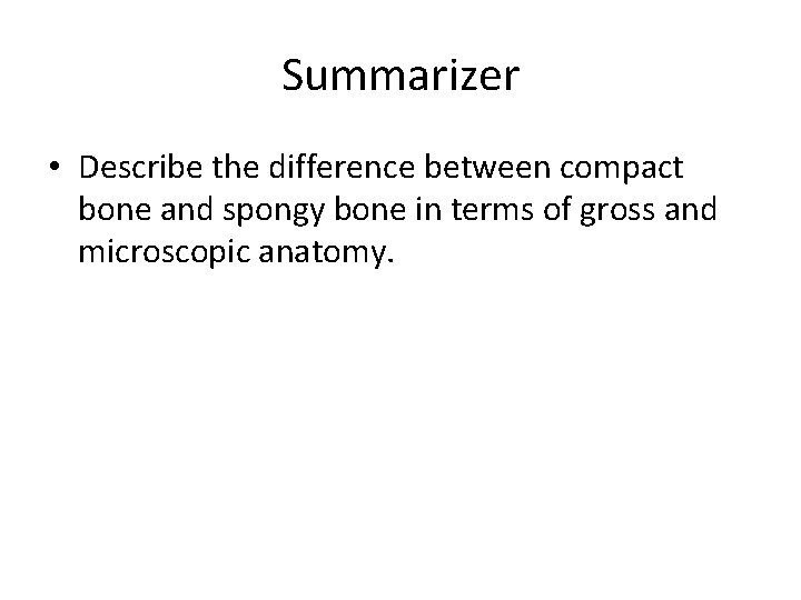 Summarizer • Describe the difference between compact bone and spongy bone in terms of