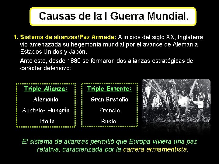 Causas de la I Guerra Mundial. 1. Sistema de alianzas/Paz Armada: A inicios del