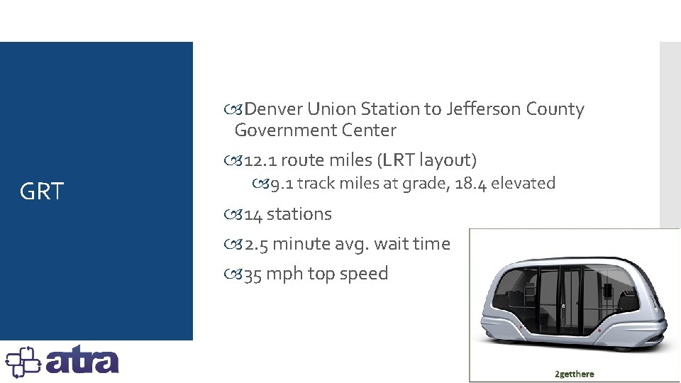  Denver Union Station to Jefferson County Government Center 12. 1 route miles (LRT
