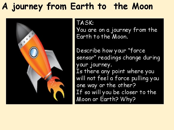 A journey from Earth to the Moon TASK: You are on a journey from