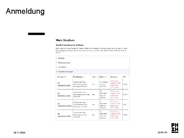 Anmeldung 26. 11. 2020 phzh. ch 
